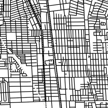 Symbol Map of the City Compton (California, USA) showing the city center with a simple road network of black lines