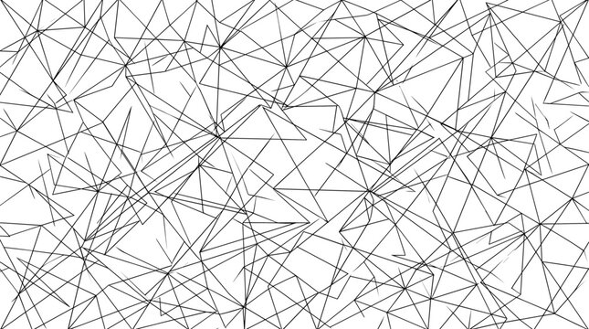 Abstract geometric line pattern vector, black and white chaotic triangle background, minimalist linear texture for modern web design and print