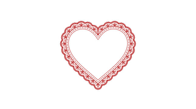Vintage lace heart frame, red filigree heart border vector, ornate romantic heart shape for wedding invitations and Valentine cards