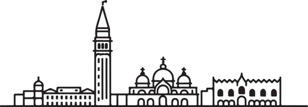 Venice city line art skyline doodle sketch black and white illustration
