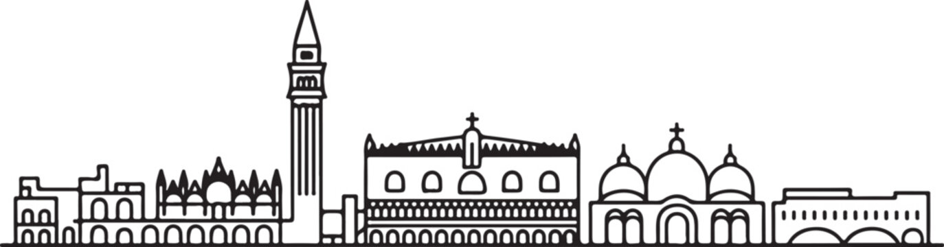 Venice city line art skyline doodle sketch black and white illustration