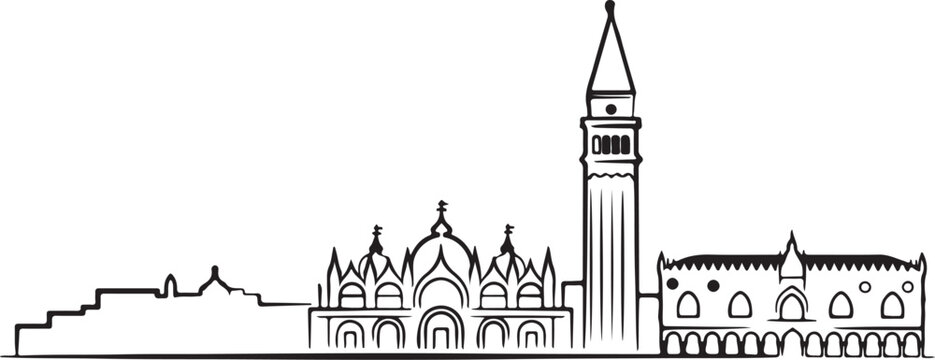 Venice city line art skyline doodle sketch black and white illustration