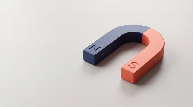 A classic blue and red horseshoe magnet isolated on a neutral background