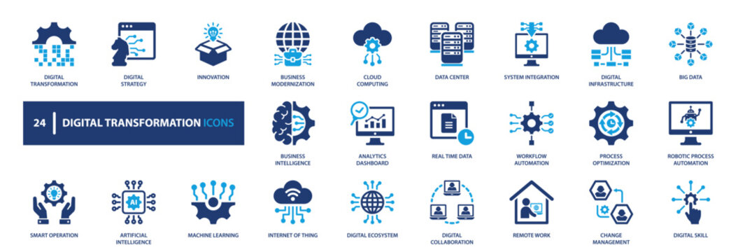 Digital transformation icon set. innovation, automation, technology, business, digital. solid style icon collection