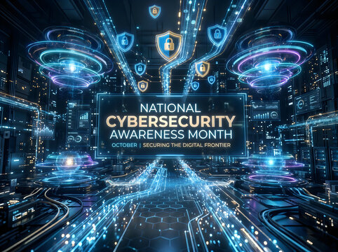 Cybersecurity Awareness Month Futuristic Digital Landscape