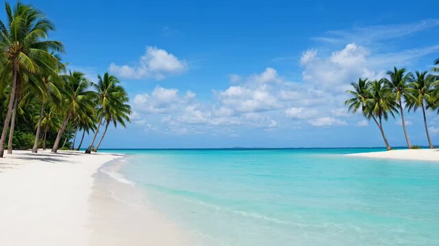Tropical beach paradise with palm trees and turquoise ocean
