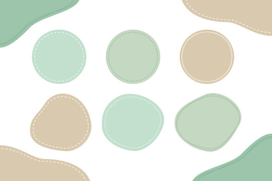 Green and Beige Round Stitched Label Frame Set