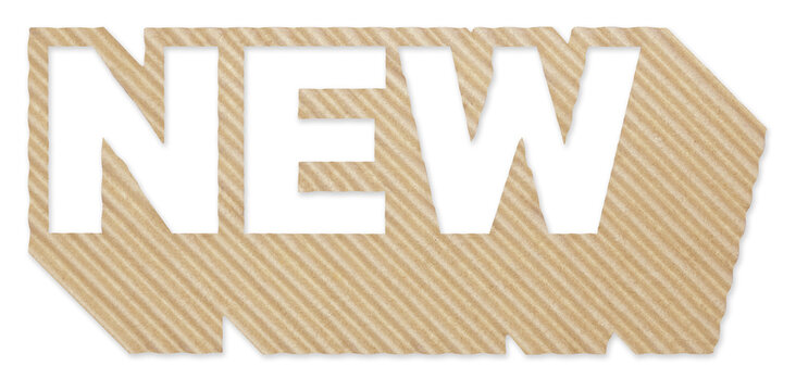 NEW Text Cutout from Corrugated Cardboard Sign Isolated on Transparent Background