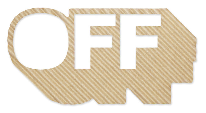OFF Text Cutout from Corrugated Cardboard Sign Isolated on Transparent Background