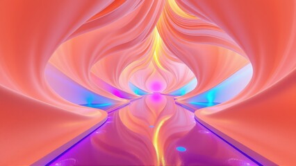 Fototapeta premium Abstract fractal artwork. Vivid colors blend, creating tunnel illusion. Light radiates from central point, mirroring below.