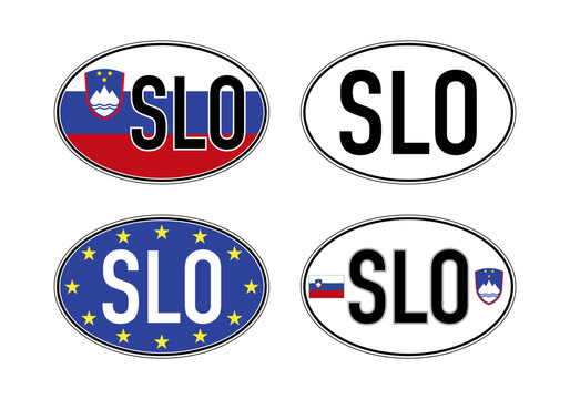 Slovenia, oval international vehicle registration code license plate sticker, vector illustration
