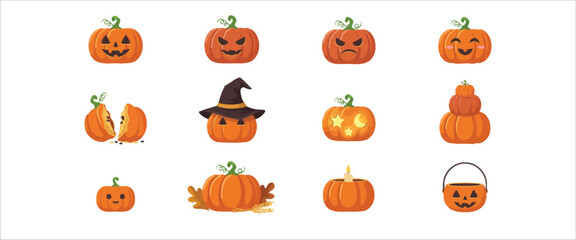 Fototapeta premium Halloween pumpkin icons and symbols