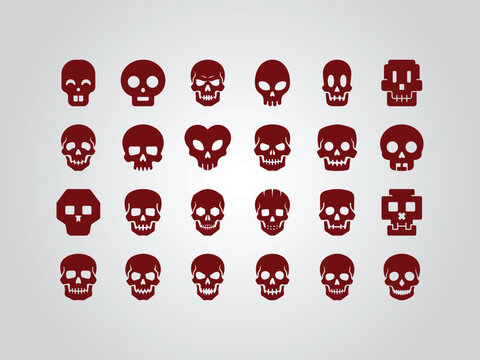 Collection Of Red Skull Shapes Flat Vector Illustration