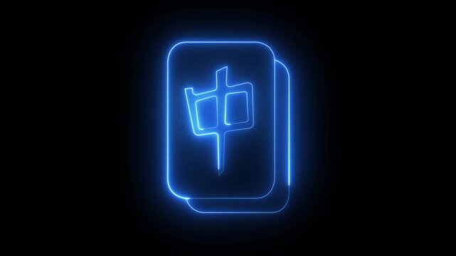 Glowing neon Mahjong pieces icon isolated on black background. Chinese mahjong red dragon game emoji for gaming and cultural design. 4K Video animation.