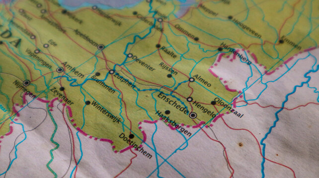 Map of the city of Enschede in the province of Overijssel and the region of Twente in the eastern Netherlands