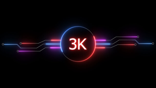 Neon social media followers or subscribers. Neon 3K celebration text illustration background. on a black background. and creating a stunning 4k illustration.