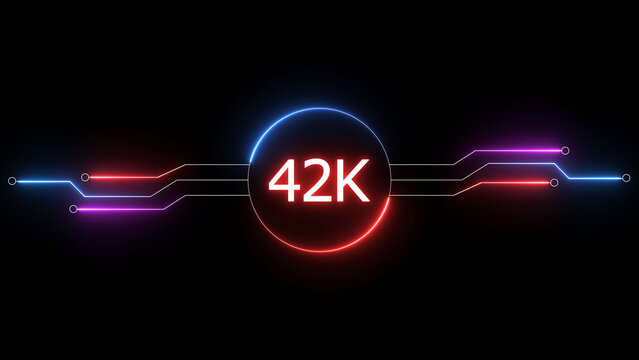 Neon social media followers or subscribers. Neon 42K celebration text illustration background. on a black background. and creating a stunning 4k illustration.