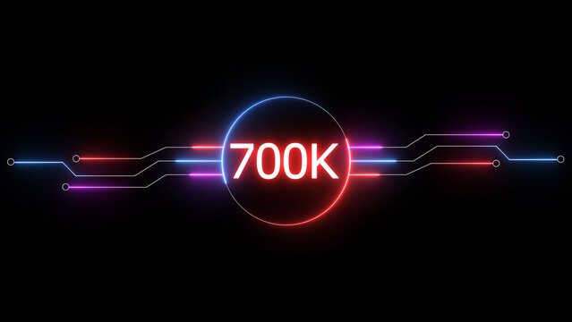 Neon social media followers or subscribers. Neon 700K celebration text illustration background. on a black background. and creating a stunning 4k illustration.