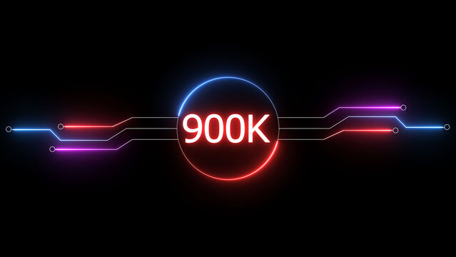 Neon social media followers or subscribers. Neon 900K celebration text illustration background. on a black background. and creating a stunning 4k illustration.
