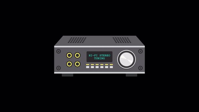 Vintage hi-fi audio amplifier isolated on alpha channel loop