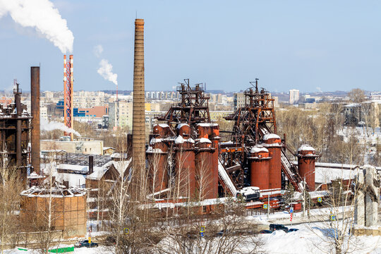 above view of Nizhny Tagil city with iron plant