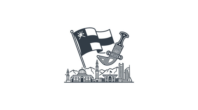 Oman National Symbols: Flag, Khanjar Dagger, and Muscat Skyline