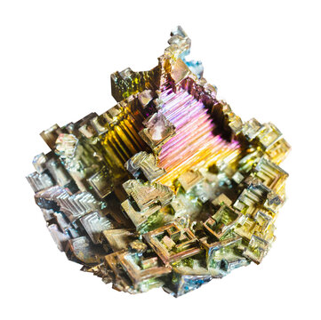 specimen of mineral from geological collection - laboratory grown bismuth rock isolated on white background