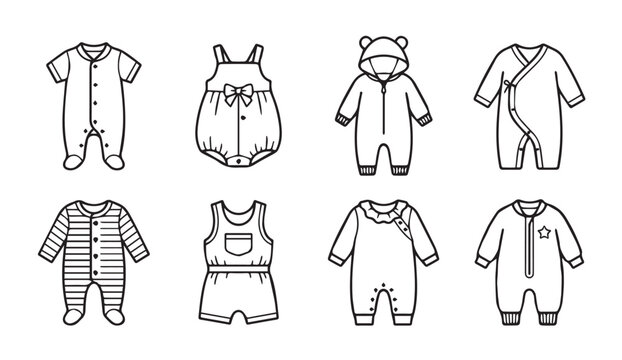 Collection of baby clothing illustrations on a white background vector style