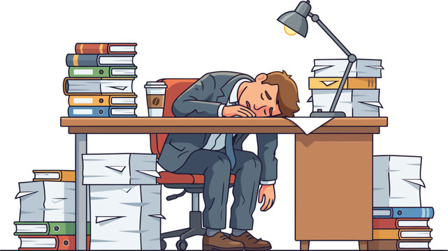 Overworked Office Employee Suffering from Workplace Burnout