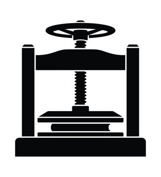 Industrial heavy duty book binding press machine icon on isolated transparent background.