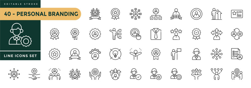 A collection of Personal Branding icons set with editable stroke. Thin linear vector illustration