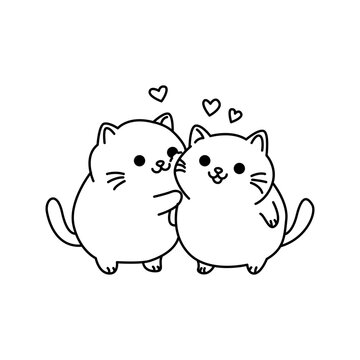 Cute Loving Cats Line Icon Illustration