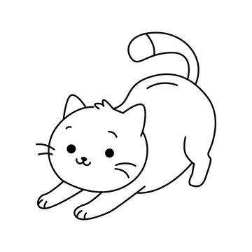Cute Stretching Cat Line Icon Illustration