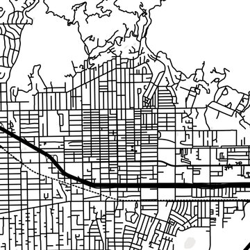Symbol Map of the City Monrovia (California, USA) showing the city center with a simple road network of black lines