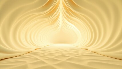 Fototapeta premium Golden abstract tunnel, flowing shapes create light, depth. Soft curves suggest infinite passage, warm tones dominate composition.