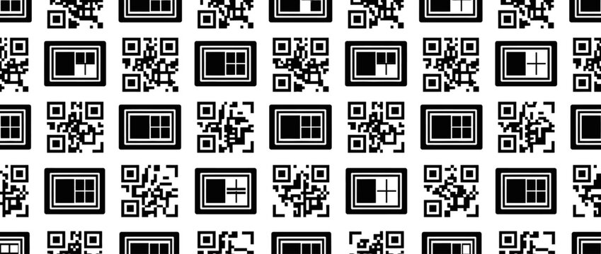 QR Code Pattern: Seamless Digital Data Matrix and Interface Window Background