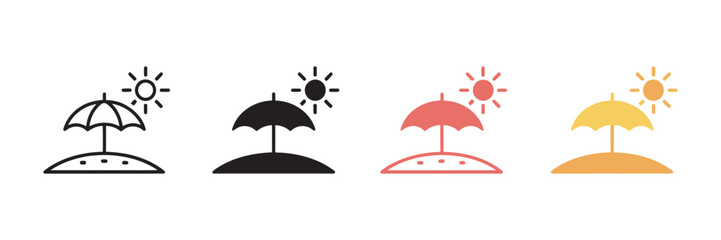 Beach Umbrella Icons, Featuring Linear Parasol Symbols for Summer Vacation Seaside Travel and Relaxation © shuvo 1  