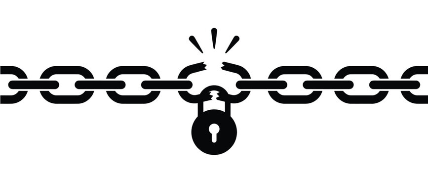 Weak Chain Link with Padlock Icon Representing Security Vulnerability and Failure