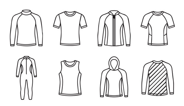 Collection of simple outline vector clothing icons against a white backdrop