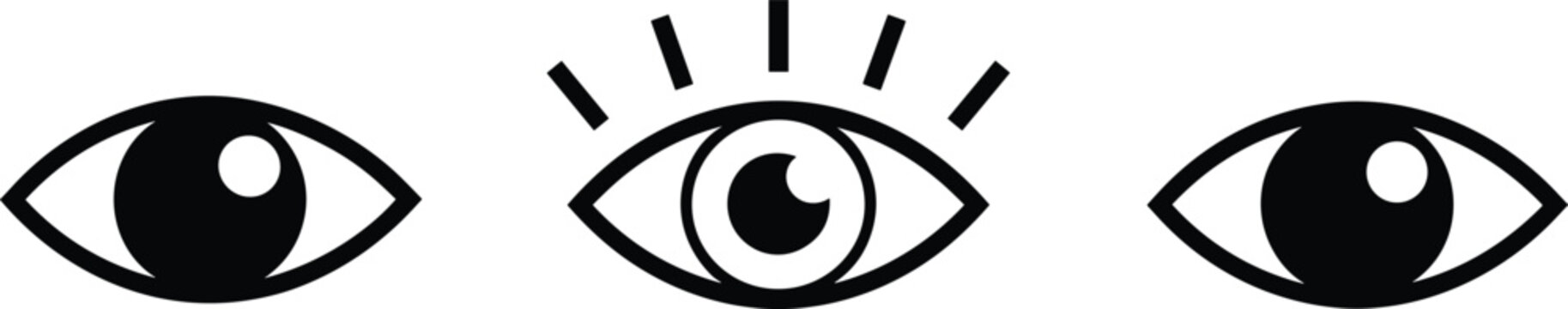 Minimalist human eye icons and vector set with eyelashes looking forward isolated on a clean white background