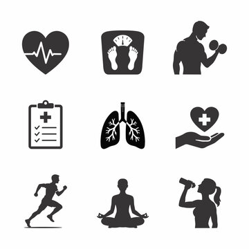 Medical Wellness and Healthy Lifestyle Icons Set Vector Design