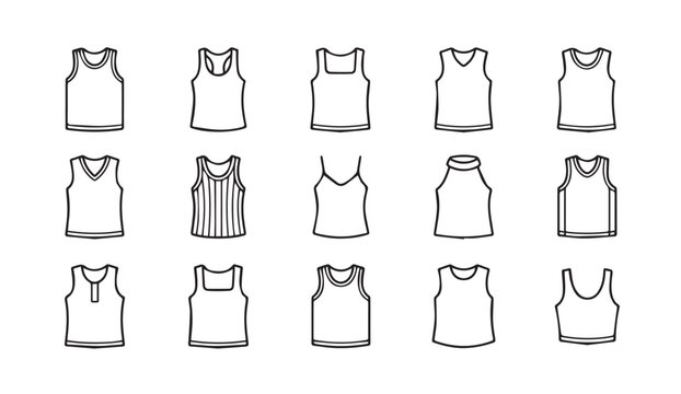 Collection of varied tank top styles in a clean vector illustration with ample copy space