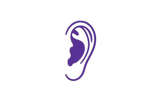 Purple ear icon representing human hearing organ, sound perception, sensory system, and audiology medicine concepts