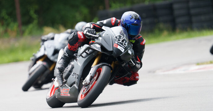 Regular training in Riga, Latvia, Bikernieki on 12-05-2026  Motorcyclists racing on a track