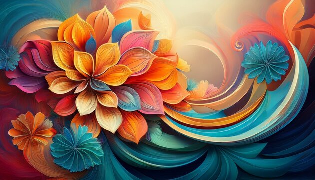 vibrant floral forms spin in rhythmic balance celebrating growth