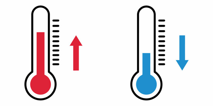 Thermometer icons showing temperature increase and decrease  weather and climate change concept