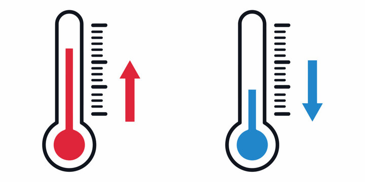 Thermometer icons showing rising and falling temperatures with arrows