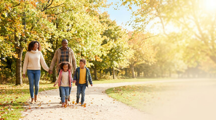 Fototapeta premium Walking through a serene autumn park with colorful foliage