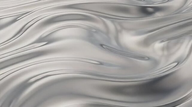 Liquid chrome surface flowing in a seamless loop, creating reflective metallic waves with a futuristic abstract aesthetic, created with Generative AI.