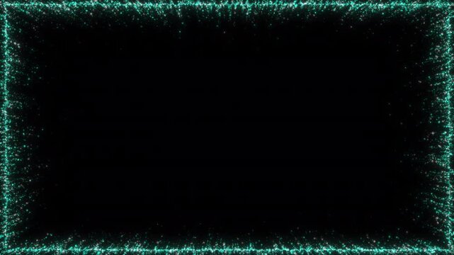Futuristic turquoise particle rectangular frame with glowing digital rays and sci-fi neon cyber grid line effects, isolated on transparent background.